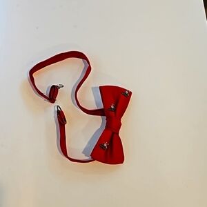 Red silk bow tie featuring Santa with Christmas tree